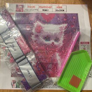 Pink Flower Kitten Diamond Painting